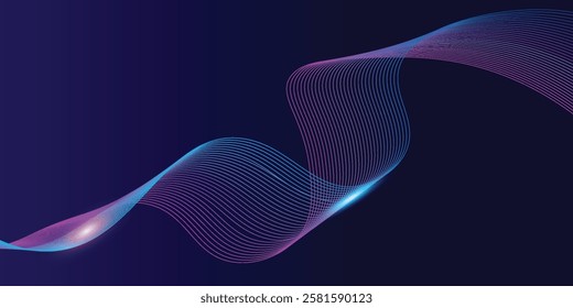 Abstract glowing wave lines on dark blue background. Dynamic wave pattern. Modern flowing wavy lines.  smooth background