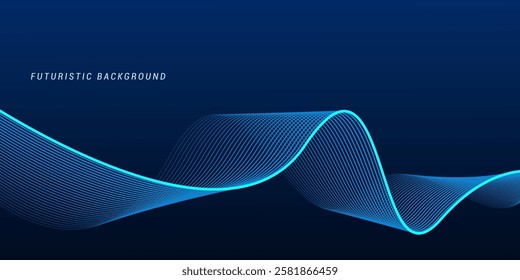 Abstract glowing wave lines on dark blue background. Dynamic wave pattern. Modern flowing wavy lines. Futuristic technology concept. Suit for banner, poster, cover, brochure, flyer, website