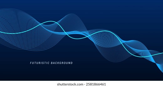 Abstract glowing wave lines on dark blue background. Dynamic wave pattern. Modern flowing wavy lines. Futuristic technology concept. Suit for banner, poster, cover, brochure, flyer, website