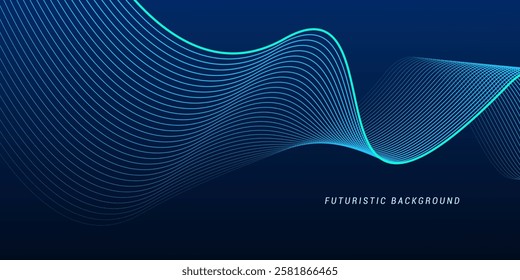 Abstract glowing wave lines on dark blue background. Dynamic wave pattern. Modern flowing wavy lines. Futuristic technology concept. Suit for banner, poster, cover, brochure, flyer, website