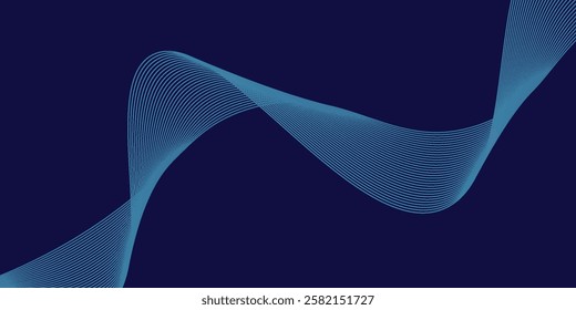 Abstract glowing wave lines on dark blue background. Dynamic wave pattern. Modern flowing wavy lines. Futuristic technology concept. Suit for banner, poster, cover, brochure, flyer, website