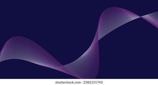 Abstract glowing wave lines on dark blue background. Dynamic wave pattern. Modern flowing wavy lines. Futuristic technology concept. Suit for banner, poster, cover, brochure, flyer, website