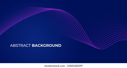 Abstract glowing wave lines on dark blue background. Dynamic wave pattern. Modern flowing wavy lines. Futuristic technology concept. Suit for banner, poster, cover, brochure, flyer, website