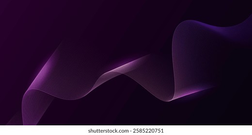 Abstract glowing wave lines on dark purple background. Dynamic wave pattern. Modern flowing wavy lines and Futuristic technology concept