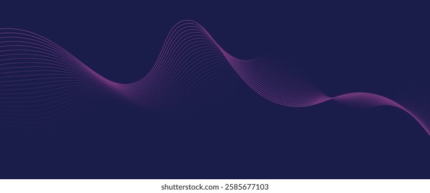 Abstract glowing wave lines on dark blue background. Dynamic wave pattern. Modern flowing wavy lines. Futuristic technology concept.
