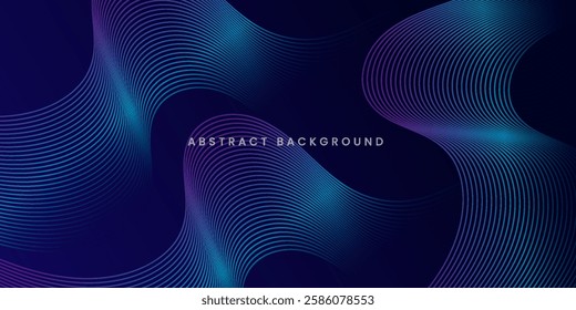 Abstract glowing wave lines on dark blue background. Dynamic wave pattern. Modern flowing wavy lines. Futuristic technology concept.