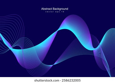 Abstract glowing wave lines on a dark blue background. A dynamic, futuristic design perfect for banners, posters, websites, and tech projects. Ideal for modern branding and professional media use.