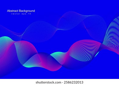 Abstract glowing wave lines on a dark blue background. A dynamic, futuristic design perfect for banners, posters, websites, and tech projects. Ideal for modern branding and professional media use.