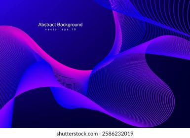 Abstract glowing wave lines on a dark blue background. A dynamic, futuristic design perfect for banners, posters, websites, and tech projects. Ideal for modern branding and professional media use.