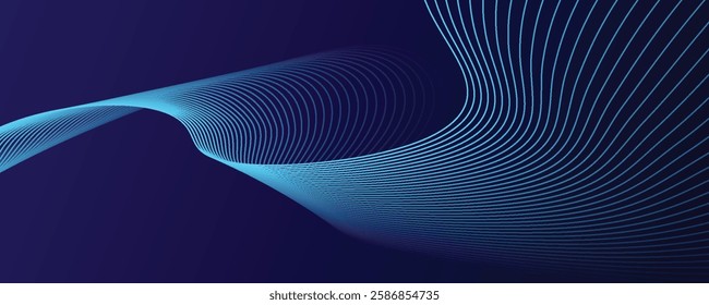 Abstract glowing wave lines on dark blue background. Dynamic wave pattern. Modern flowing wavy lines. Futuristic technology concept. Suit for banner, poster, cover, brochure, flyer, website