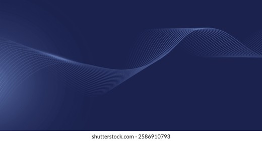 Abstract glowing wave lines on dark blue background. Dynamic wave pattern. Modern flowing wavy lines. Futuristic technology concept. Suit for banner, poster,