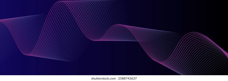 Abstract glowing wave lines on dark blue background. Dynamic wave pattern. Modern flowing wavy lines. Futuristic technology concept. Suit for banner, poster, cover, brochure, flyer, website
