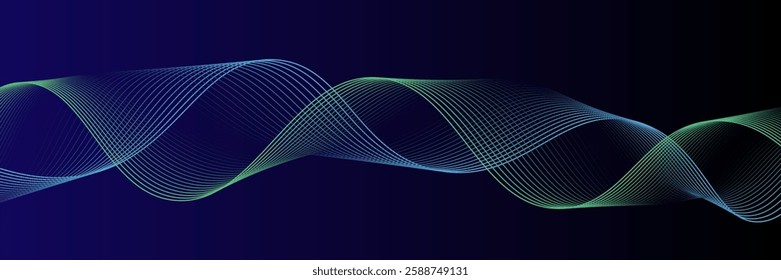 Abstract glowing wave lines on dark blue background. Dynamic wave pattern. Modern flowing wavy lines. Futuristic technology concept. Suit for banner, poster, cover, brochure, flyer, website