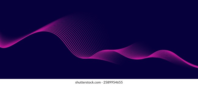 Abstract glowing wave lines on dark blue background. Dynamic wave pattern. Modern flowing wavy lines. Futuristic technology concept	