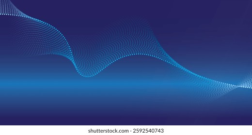 Abstract glowing wave lines on dark blue background. Dynamic wave pattern. Modern flowing wavy lines. Futuristic technology concept.