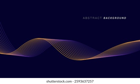 Abstract glowing wave lines on dark blue background. Dynamic wave pattern. Modern flowing wavy lines. Futuristic technology concept. Suit for banner, poster, cover, brochure, flyer, website
