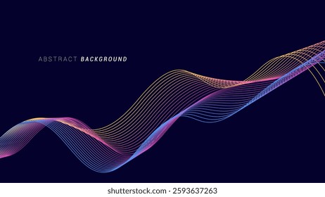 Abstract glowing wave lines on dark blue background. Dynamic wave pattern. Modern flowing wavy lines. Futuristic technology concept. Suit for banner, poster, cover, brochure, flyer, website