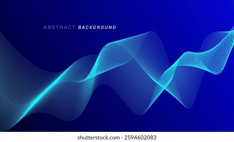 Abstract glowing wave lines on dark blue background. Dynamic wave pattern. Modern flowing wavy lines. Futuristic technology concept. Suit for banner, poster, cover, brochure, flyer, website