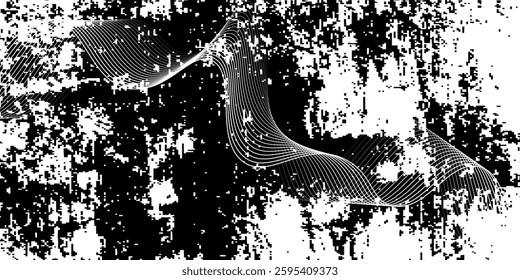 Abstract glowing wave lines on dark blue background. Dynamic wave pattern. Modern flowing wavy lines. Futuristic technology concept.	
