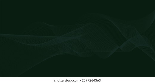 Abstract glowing wave lines on dark green background. Dynamic wave pattern. Modern flowing wavy lines. Futuristic technology concept. Suit for banner, poster, cover, brochure, flyer, website