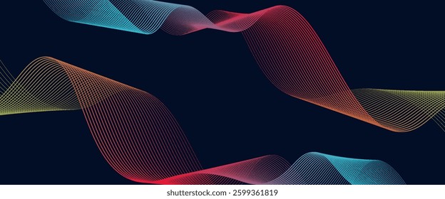 Abstract glowing wave lines on dark blue background. Dynamic wave pattern. Modern flowing wavy lines. Futuristic technology concept. Suit for banner, poster, cover, brochure, flyer, website