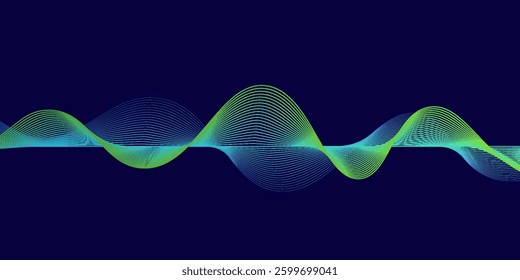 Abstract glowing wave lines on green background. Dynamic wave pattern. Modern flowing wavy lines. Futuristic concept. Suit for banner, poster, cover, brochure, flyer, website