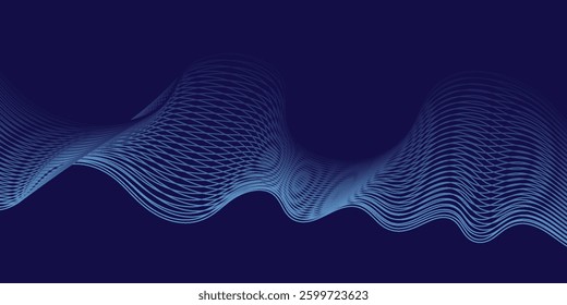Abstract glowing wave lines on dark blue background. Dynamic wave pattern. Modern flowing wavy lines. Futuristic technology concept