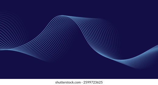 Abstract glowing wave lines on dark blue background. Dynamic wave pattern. Modern flowing wavy lines. Futuristic technology concept