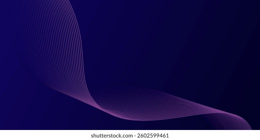 Abstract glowing wave lines on dark blue background. Dynamic wave pattern. Modern flowing wavy lines. Futuristic technology concept.