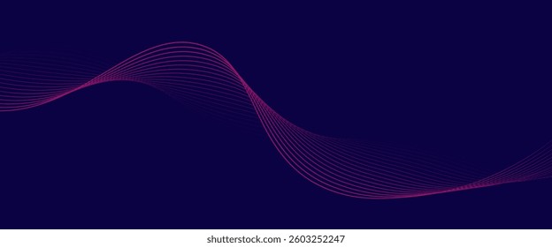 Abstract glowing wave lines on dark blue background. Dynamic wave pattern. Modern flowing wavy lines. Futuristic technology concept. Suit for banner, poster, cover, brochure, flyer, website
