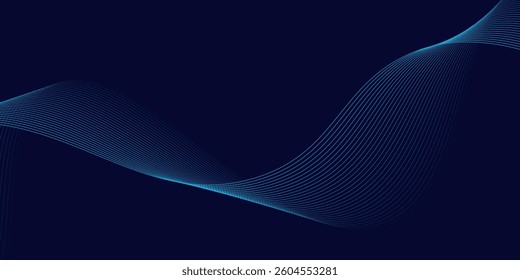 Abstract glowing wave lines on dark blue background. Dynamic wave pattern. Modern flowing wavy lines. Futuristic technology concept.