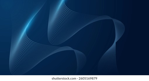 Abstract glowing wave lines on a dark blue background, featuring a dynamic wave pattern and modern flowing wavy lines.