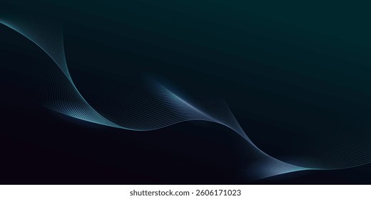 Abstract glowing wave lines on dark green background. Dynamic wave pattern. Modern flowing wavy lines and Futuristic technology concept
