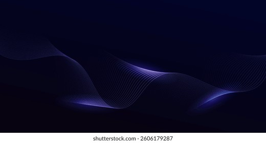 Abstract glowing wave lines on dark blue background. Dynamic wave pattern. Modern flowing wavy lines and Futuristic technology concept
