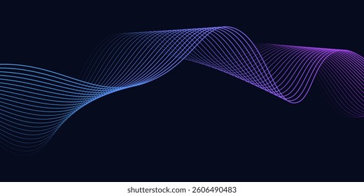 Abstract glowing wave lines on dark blue background. Dynamic wave pattern. Modern flowing wavy lines. Futuristic technology concept. Suit for banner, poster, cover, brochure, flyer, website