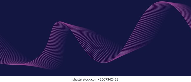 Abstract glowing wave lines on dark blue background. Dynamic wave pattern. Modern flowing wavy lines. Futuristic technology concept. Suit for banner, poster, cover, brochure, flyer, website