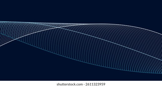 Abstract glowing wave lines on dark blue background. Dynamic wave pattern. Modern flowing wavy lines. Futuristic technology concept style