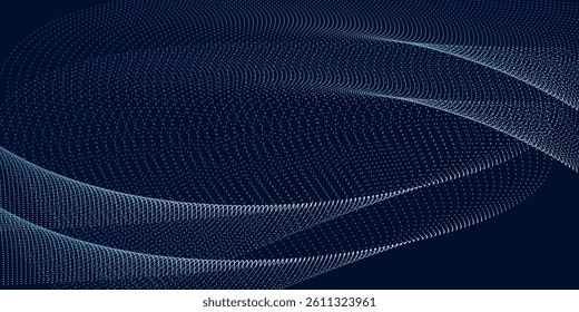 Abstract glowing wave lines on dark blue background. Dynamic wave pattern. Modern flowing wavy lines. Futuristic technology concept style