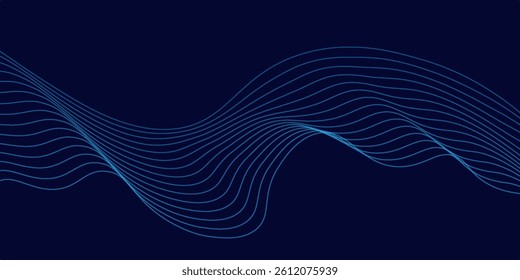 Abstract glowing wave lines on dark blue background. Dynamic wave pattern. Modern flowing wavy lines. Futuristic technology concept.