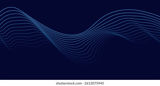 Abstract glowing wave lines on dark blue background. Dynamic wave pattern. Modern flowing wavy lines. Futuristic technology concept.