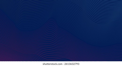 Abstract glowing wave lines on dark blue background. Dynamic wave pattern. Modern flowing wavy lines. Futuristic technology concept. Suit for banner, poster, cover, brochure, flyer, website