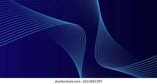 Abstract glowing wave lines on dark blue background. Dynamic wave pattern. Modern flowing wavy lines. Futuristic technology concept.