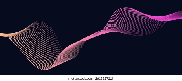 Abstract glowing wave lines on dark blue background. Dynamic wave pattern. Modern flowing wavy lines. Futuristic technology concept. Suit for banner, poster, cover, brochure, flyer, website