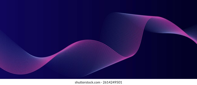 Abstract glowing wave lines on dark blue background. Dynamic wave pattern. Modern flowing wavy lines. Futuristic technology concept.