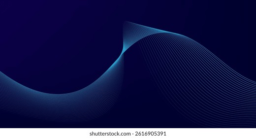 Abstract glowing wave lines on dark blue background. Dynamic wave pattern. Modern flowing wavy lines. Futuristic technology concept.