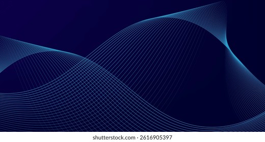 Abstract glowing wave lines on dark blue background. Dynamic wave pattern. Modern flowing wavy lines. Futuristic technology concept.
