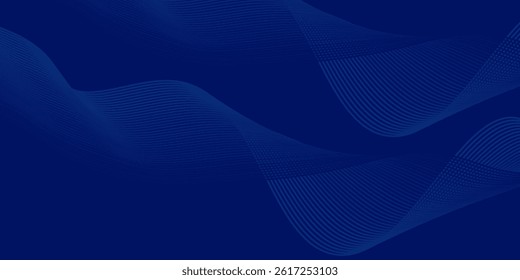 Abstract glowing wave lines on dark blue background. Dynamic wave pattern. Modern flowing wavy lines.