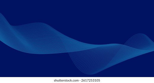 Abstract glowing wave lines on dark blue background. Dynamic wave pattern. Modern flowing wavy lines. Futuristic technology concept. Suit for banner, poster, cover, brochure, flyer, website
