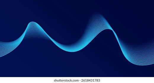 Abstract glowing wave lines on dark blue background. Dynamic wave pattern. Modern flowing wavy lines. Futuristic technology concept. Suit for banner, poster, cover, brochure, flyer, website. modern