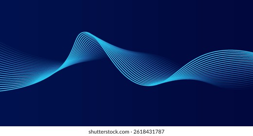 Abstract glowing wave lines on dark blue background. Dynamic wave pattern. Modern flowing wavy lines. Futuristic technology concept. Suit for banner, poster, cover, brochure, flyer, website. modern